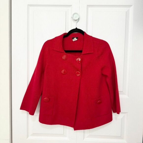 J Crew Candace Double Breasted Wool Crop Jacket Retro Patch Pocket Red Medium - Picture 1 of 9